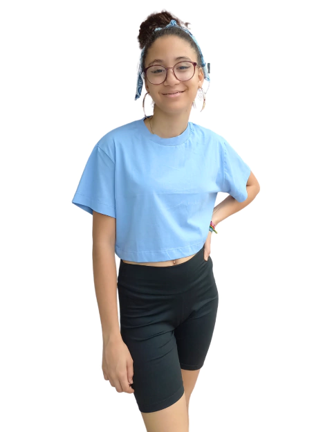 CROPPED JUVENIL BÁSICO + AMARRADOR DE CABELO - AZURE
