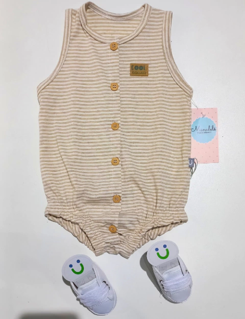 ROMPER BEBE LISTRAS COLL SQUAD - CREME