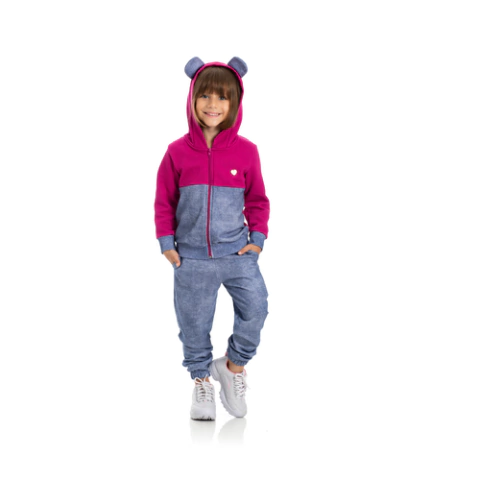 CONJUNTO MENINA INVERNO JAQUETA E CALÇA JOGGER EM MOLETOM FELPUDO