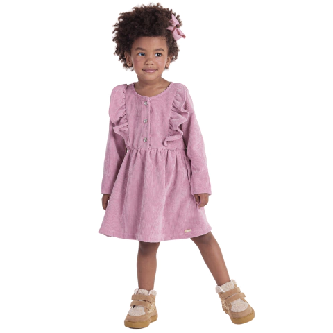 Vestido menina inverno manga longa em Veludo Cotelê - comprar online