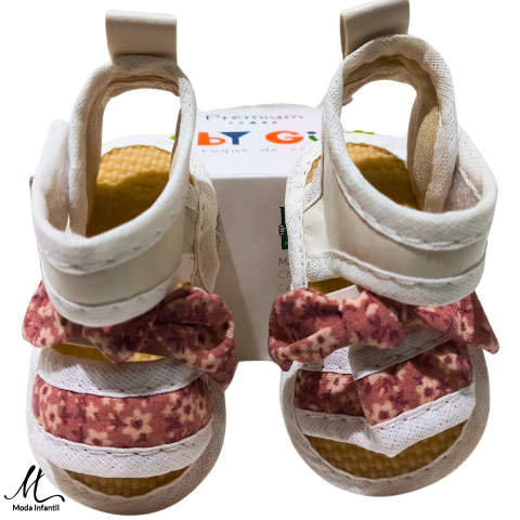 Sapato de bebê SANDALIA ROSA E CAQUI TIRA DUPLA FIXA FLORAL COM LACO DE NO TAMANHO 13 AO 17 - comprar online