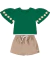 Conjunto Infantil Menina Verde Blusa Manga Flare + Shorts Saia Moletinho Algodão Tamanhos 4 6 8 - Manulele Roupa Infantil