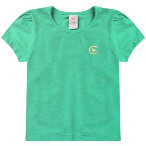 BLUSA INFANTIL FEMININA COTTON COM ELASTANO COM APLIQUE MANGA COPINHO - MENTA