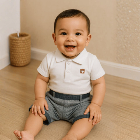 Roupa Bebê Menino Conjunto Body Polo Cotton Premium + Bermuda Moletom com Linho Vermelho ou Branco P M G na internet