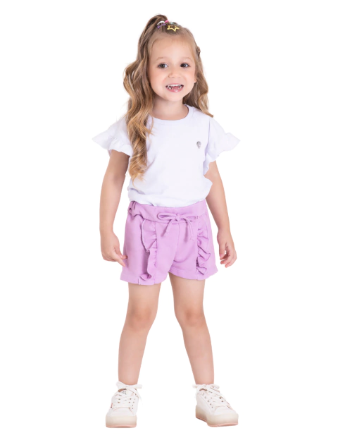 BLUSA BÁSICA MENINA C/ MANGA BABADO + PINGENTE - BRANCA