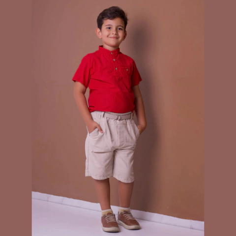 Bata Camisa Social Gola Padre Tricoline Vermelha Natal