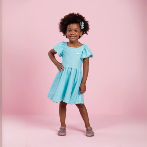 Vestido de festa Infantil Princesa Em Lasie com Forro e Manga Bufante