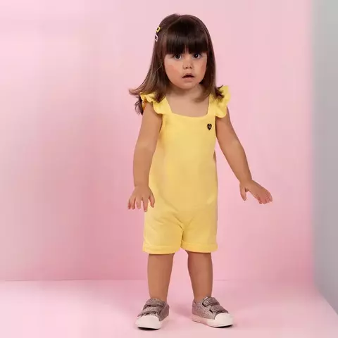 Macaquinho Bebê Menina Romper de Alça Amarelo Malha Tricot