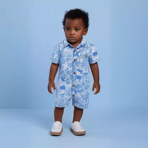 Romper de bebê menino Macaquinho em malha leve fresco verão