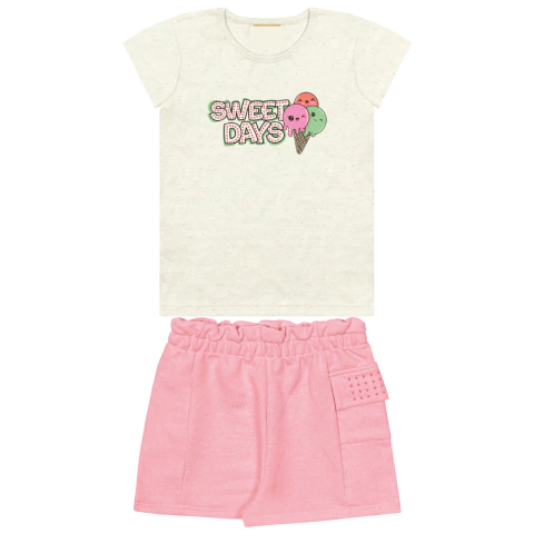 Conjunto Blusa Sorvete Shorts Cargo Neon Rosa Neon