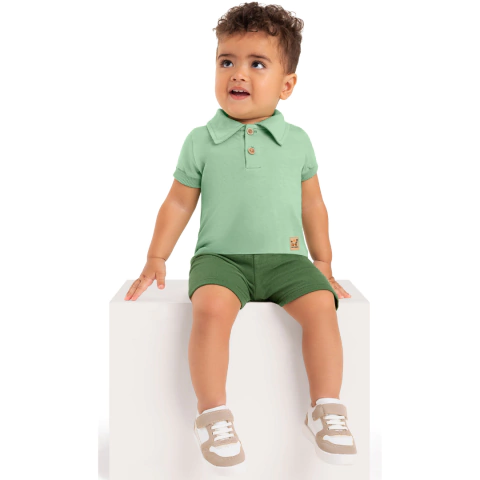 Conjunto Camiseta Polo Bebê Menino Bermuda Moletinho 100% Algodão - comprar online