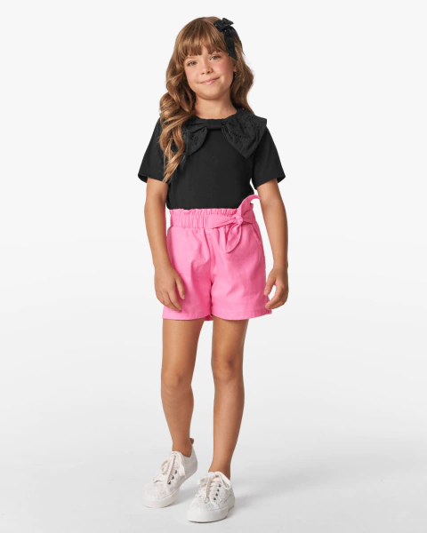 Blusa Infantil Feminina com Gola Laço Elegante em Cotton Premium Tamanhos 4 6 8 10