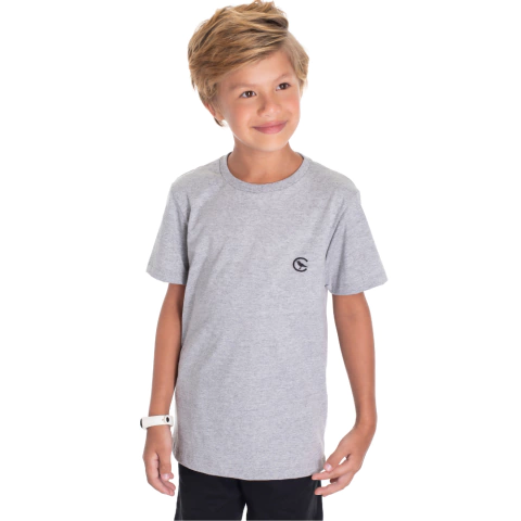 CAMISETA INFANTIL MENINO PREMIUM COM BORDADO - CINZA