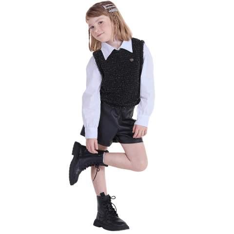 Colete infantil feminino pelo e brilho com pingente inverno - comprar online