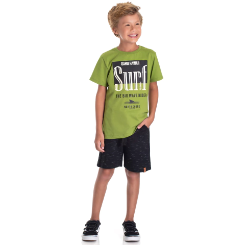 2 PEÇAS VERDE PRETO CONJUNTO INFANTIL MASCULINO NATAL CAMISETA E BERMUDA MOLETINHO COM BOLSO