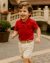 Conjunto Infantil Menino Polo Vermelha + Bermuda Linho + Cinto Look Social Elegante para o Natal - comprar online