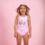 Maiô Infantil Regata Listrado Rosa com Babados e Proteção UV 50+