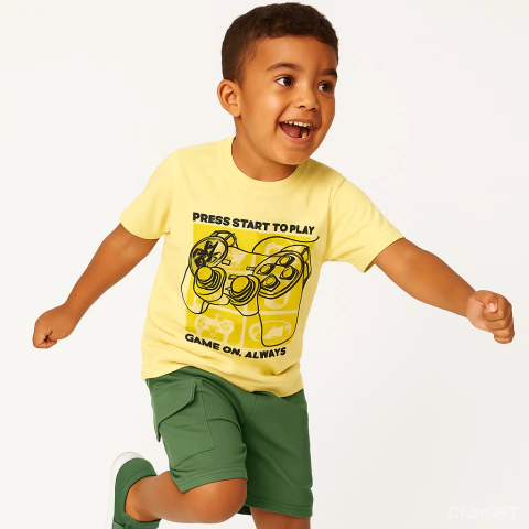 Conjunto Infantil Masculino Camiseta Algodão Game Bermuda Cargo Moletinho 4, 5, 6 anos
