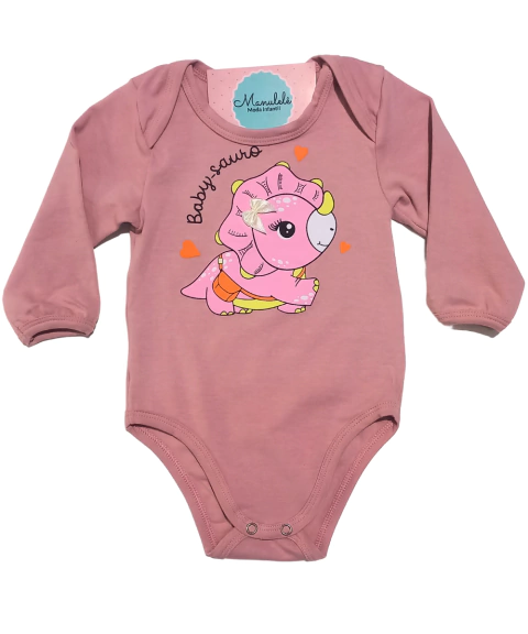 BODY BEBÊ MANGA LOG OMBRO FACIL COTTON FLANELADO COM LAÇO - ROSE