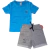 2 PEÇAS LISO AZUL OU CINZA CONJUNTO INFANTIL MASCULINO MINIMALISTA BASICO