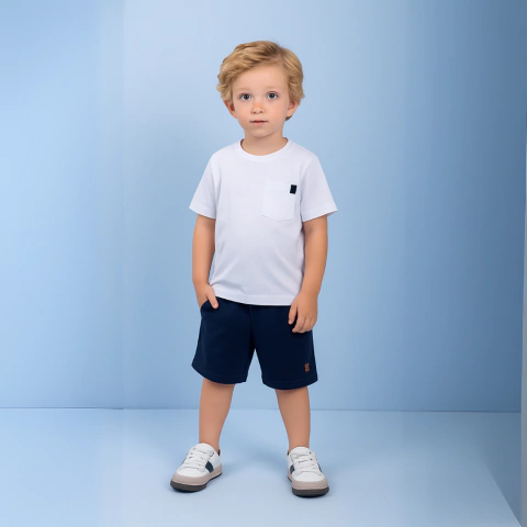 Bermuda Infantil Menino Moletinho Com Bolso Azul Marinho