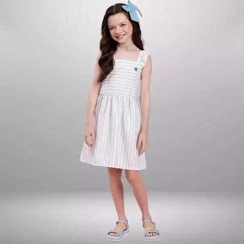Vestido Infantil Menina de Alça Linho Ecolgico Listrado