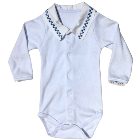 Body de bebê menino gola trabalhada batizado casamento abertura frontal - comprar online