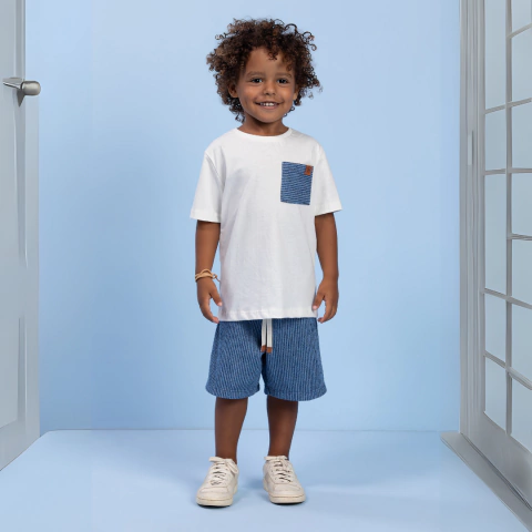 Conjunto Infantil Menino Camiseta Bolso e Bermuda ecologica