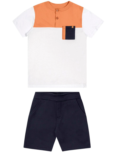 CONJ.CAMISETA C/ BOLSO E BERMUDA MOLETINHO - BRANCO