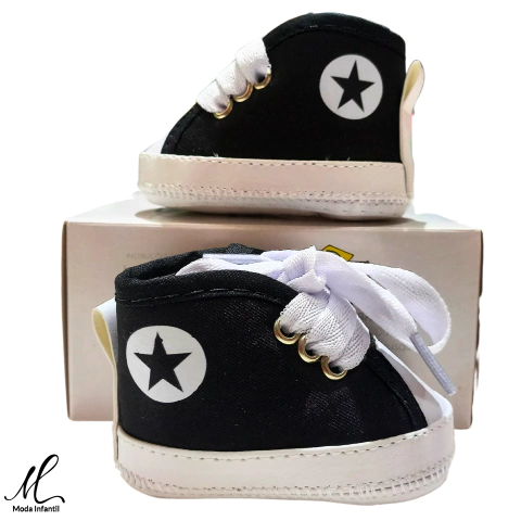 PRETO TENIS BEBÊ CANO ALTO UNISEX COM CADARÇO TAMANHOS 13 AO 17