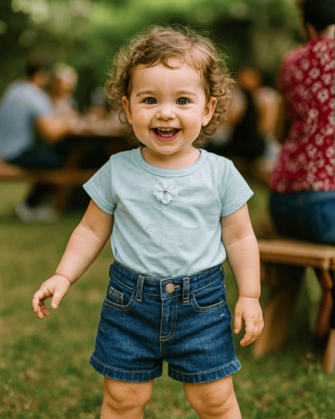 Conjunto Bebê Menina Trick NIck Blusa Aplique flor e Shorts Jeans Tmanho 1, 2, 3