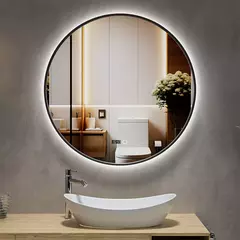 Espejo LED Touch (Circular 80cm) con Reloj + indicador de temperatura - Wood Frame Patagonia