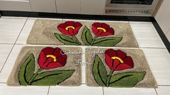 JOGO DE COZINHA 3 PEÇAS - FLOR VERMELHA