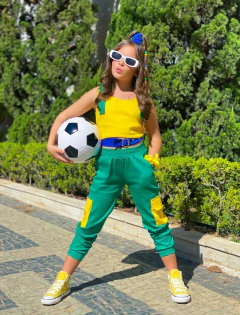Conjunto BRASIL Copa do Mundo Fivela Azul (Cropped Fivela + Calça Bolsos) na internet