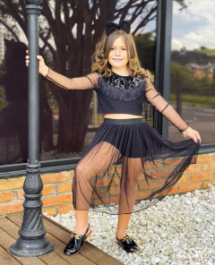 Conjunto Preto Festa Tule (Acompanha Laço de Cabelo)