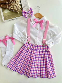 Conjunto Lívia (Camisa + Saia com Shorts + Suspensório (Acompanha Laço de Cabelo) - - comprar online