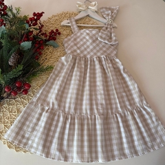 Vestido Tricoline Vichy Nude com Laço Bordado