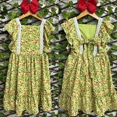Vestido Visco Linho Verde Floral