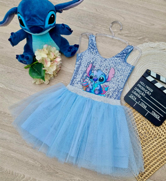 Conjunto Body Stitch em Paetê + Saia Tutu Azul - comprar online