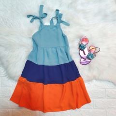 Vestido Color Block Azul e Laranja