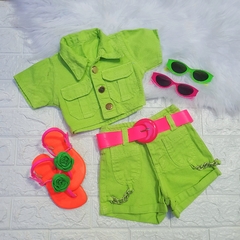 Conjunto Jeans Verde Corrente (Short + Blusa)