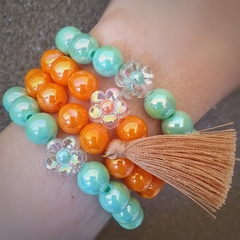 Kit 4 Pulseiras Florzinhas Laranja e Verde
