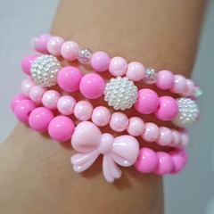 Kit 4 Pulseiras Rosa Claro Lacinho