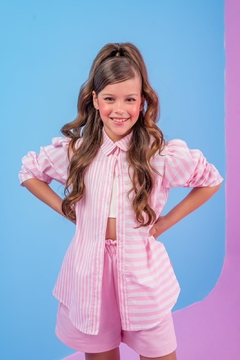 Trijunto Rosa Listrado (Camisa Listras + Short + Cropped) - loja online