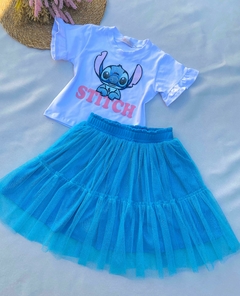 Conjunto Stitch Tutu Azul com Brilho (T-shirt + saia com shorts) - comprar online