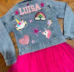 Jaqueta Jeans Unicórnio Personalizada com Nome