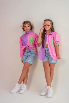 Conjunto Marília 3 Peças (Camisa Tricolor + Bermuda Jeans + Cropped) - loja online