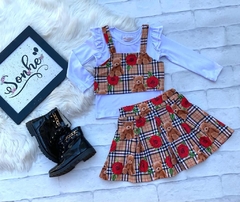 Conjunto 3 Peças Xadrez Inspired Floral (Saia com Short + Blusa + Sobreposição) - comprar online