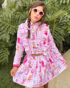 Conjunto Mavi (Camisa + Saia com Shorts + Acompanha Laço de Cabelo) - loja online