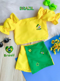 Conjunto BRASIL Copa do Mundo (Short Saia Verde e Amarelo + Cropped Amarelo) - comprar online